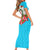 Azerbaijan National Emblem Family Matching Short Sleeve Bodycon Dress and Hawaiian Shirt with Star and Flame Design in Sky Blue