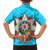Azerbaijan National Emblem Family Matching Summer Maxi Dress and Hawaiian Shirt with Star and Flame Design in Sky Blue