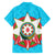 Azerbaijan National Emblem Family Matching Summer Maxi Dress and Hawaiian Shirt with Star and Flame Design in Sky Blue