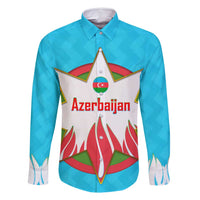 Azerbaijan National Emblem Family Matching Summer Maxi Dress and Hawaiian Shirt with Star and Flame Design in Sky Blue