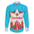 Azerbaijan National Emblem Family Matching Summer Maxi Dress and Hawaiian Shirt with Star and Flame Design in Sky Blue