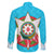 Azerbaijan National Emblem Family Matching Summer Maxi Dress and Hawaiian Shirt with Star and Flame Design in Sky Blue
