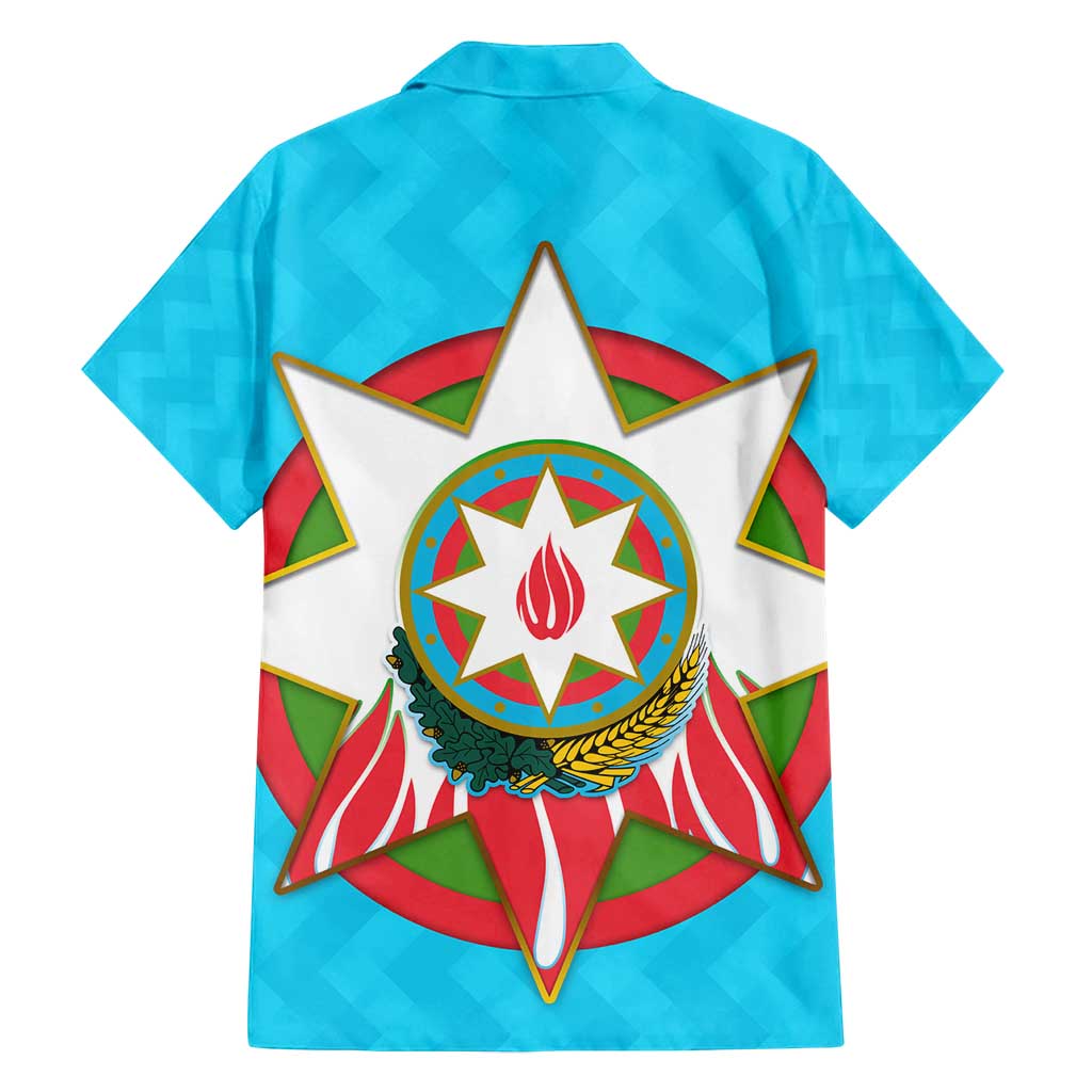 Azerbaijan National Emblem Family Matching Tank Maxi Dress and Hawaiian Shirt with Star and Flame Design in Sky Blue