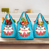 Azerbaijan National Emblem Grocery Bag with Star and Flame Design in Sky Blue
