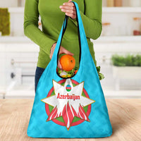 Azerbaijan National Emblem Grocery Bag with Star and Flame Design in Sky Blue