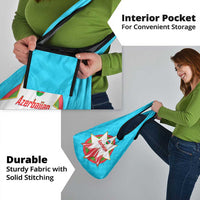 Azerbaijan National Emblem Grocery Bag with Star and Flame Design in Sky Blue