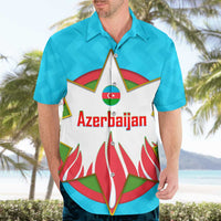 Azerbaijan National Emblem Hawaiian Shirt with Star and Flame Design in Sky Blue