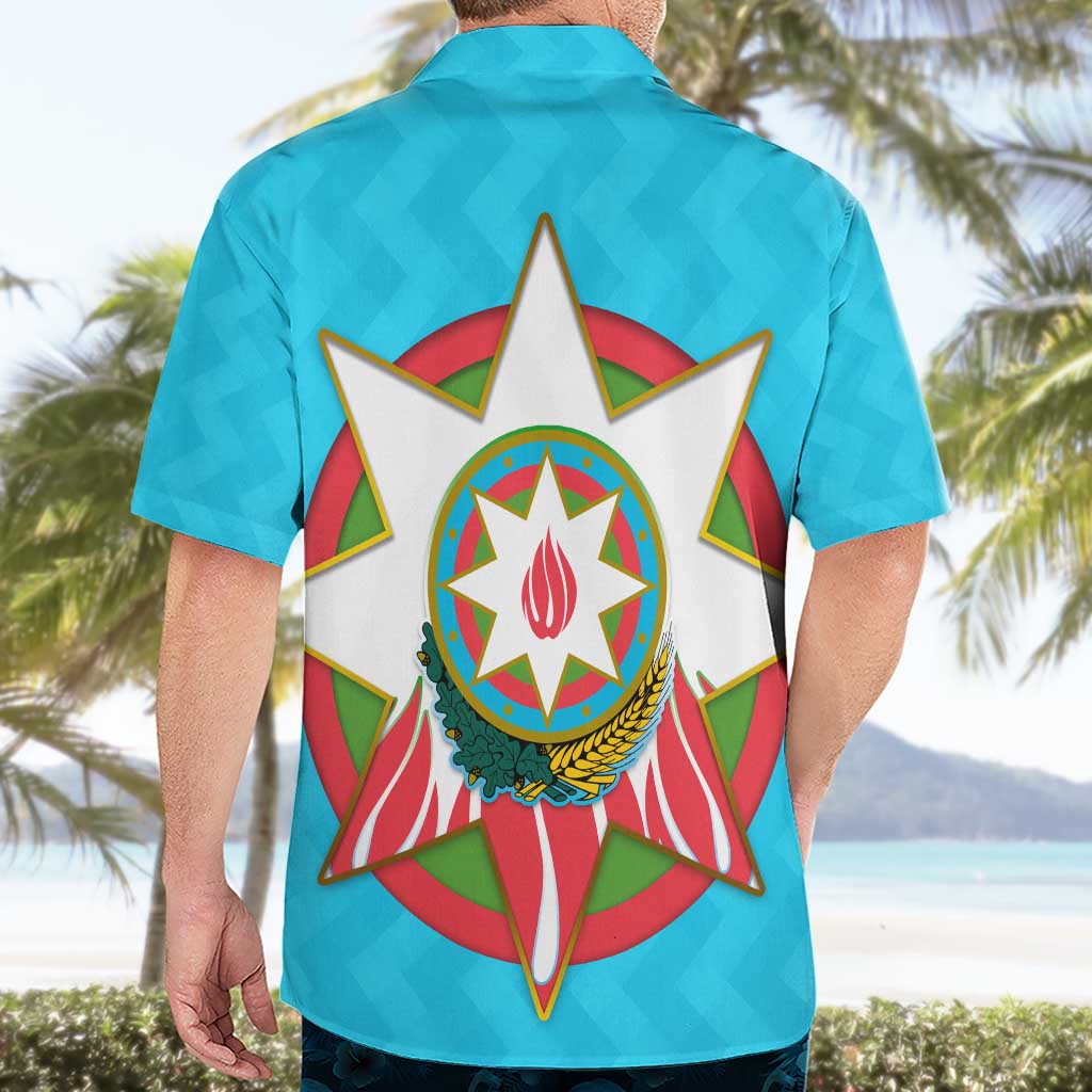 Azerbaijan National Emblem Hawaiian Shirt with Star and Flame Design in Sky Blue