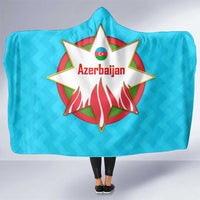 Azerbaijan National Emblem Hooded Blanket with Star and Flame Design in Sky Blue