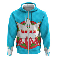 Azerbaijan National Emblem Hoodie with Star and Flame Design in Sky Blue