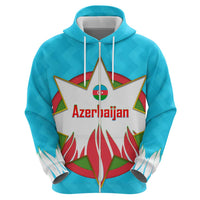 Azerbaijan National Emblem Hoodie with Star and Flame Design in Sky Blue