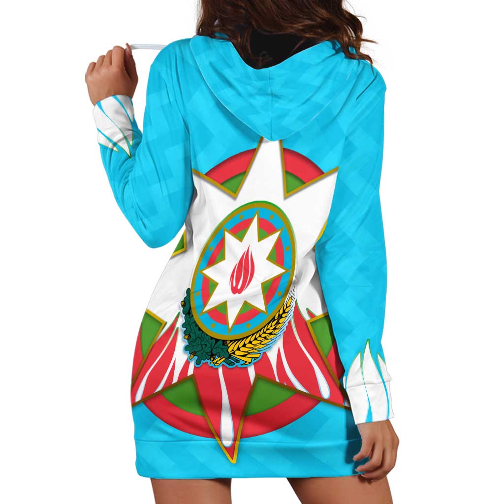 Azerbaijan National Emblem Hoodie Dress with Star and Flame Design in Sky Blue