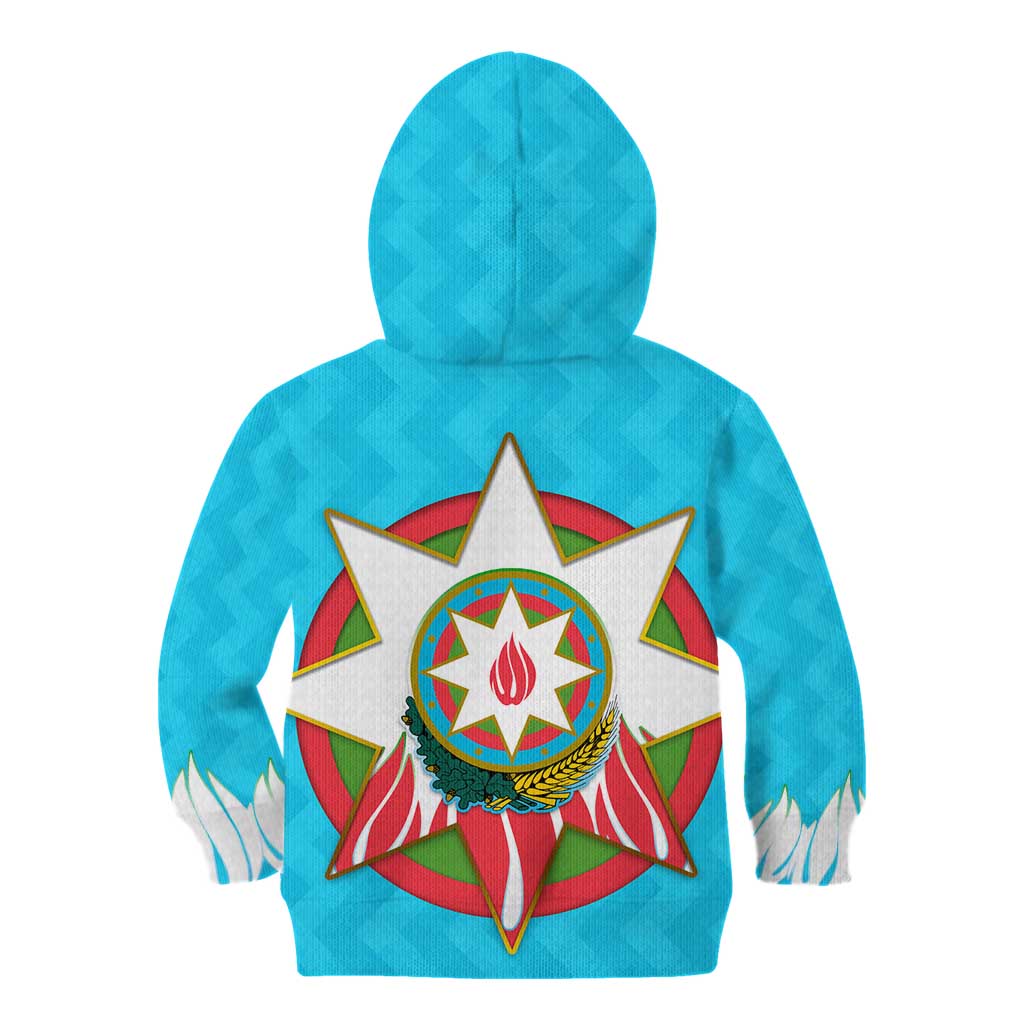 Azerbaijan National Emblem Kid Hoodie with Star and Flame Design in Sky Blue