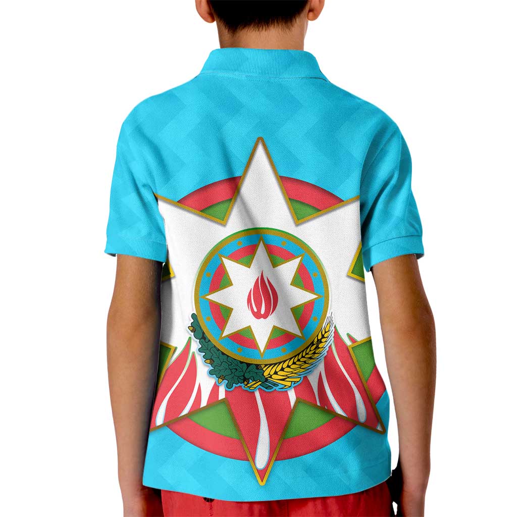 Azerbaijan National Emblem Kid Polo Shirt with Star and Flame Design in Sky Blue