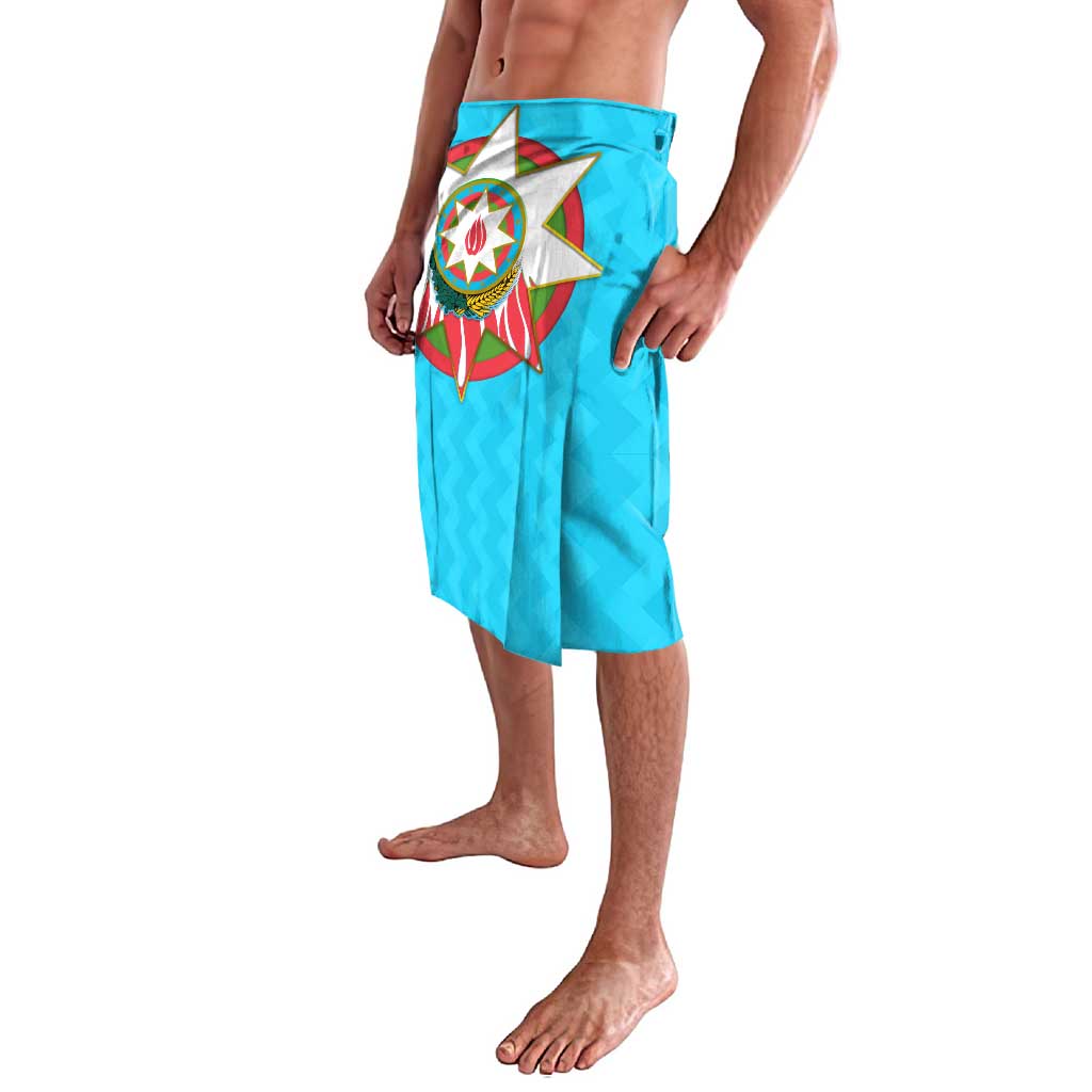 Azerbaijan National Emblem Lavalava with Star and Flame Design in Sky Blue