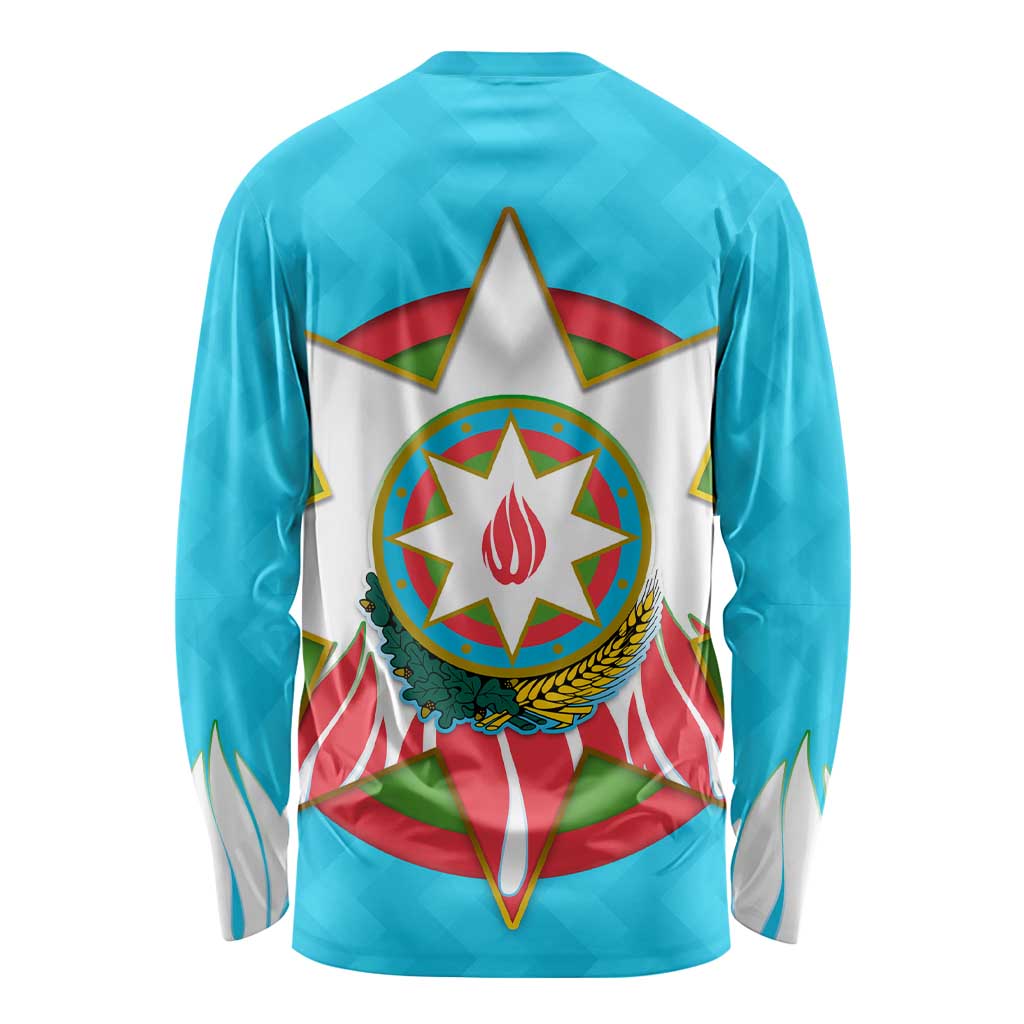Azerbaijan National Emblem Long Sleeve Shirt with Star and Flame Design in Sky Blue