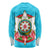 Azerbaijan National Emblem Long Sleeve Shirt with Star and Flame Design in Sky Blue