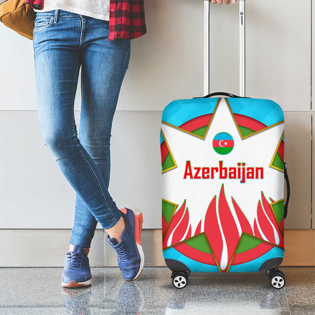Azerbaijan National Emblem Luggage Cover with Star and Flame Design in Sky Blue
