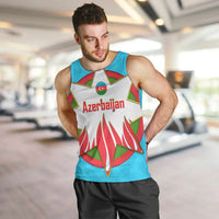 Azerbaijan National Emblem Men Tank Top with Star and Flame Design in Sky Blue