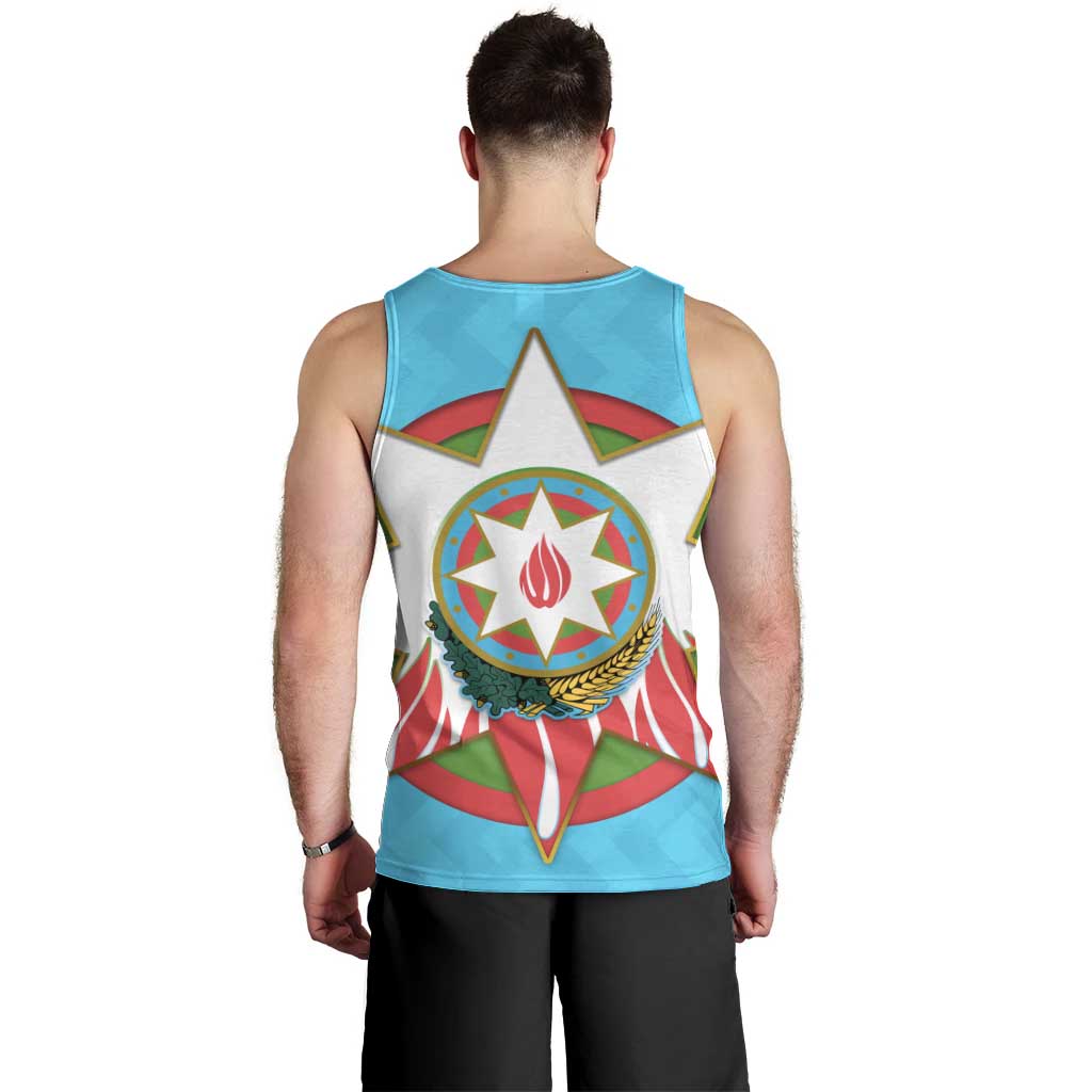 Azerbaijan National Emblem Men Tank Top with Star and Flame Design in Sky Blue