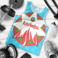 Azerbaijan National Emblem Men Tank Top with Star and Flame Design in Sky Blue