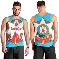 Azerbaijan National Emblem Men Tank Top with Star and Flame Design in Sky Blue