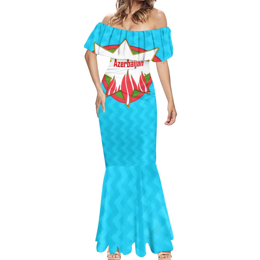 Azerbaijan National Emblem Mermaid Dress with Star and Flame Design in Sky Blue