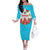 Azerbaijan National Emblem Off The Shoulder Long Sleeve Dress with Star and Flame Design in Sky Blue