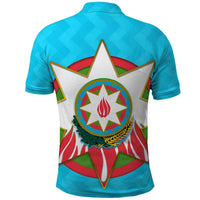 Azerbaijan National Emblem Polo Shirt with Star and Flame Design in Sky Blue