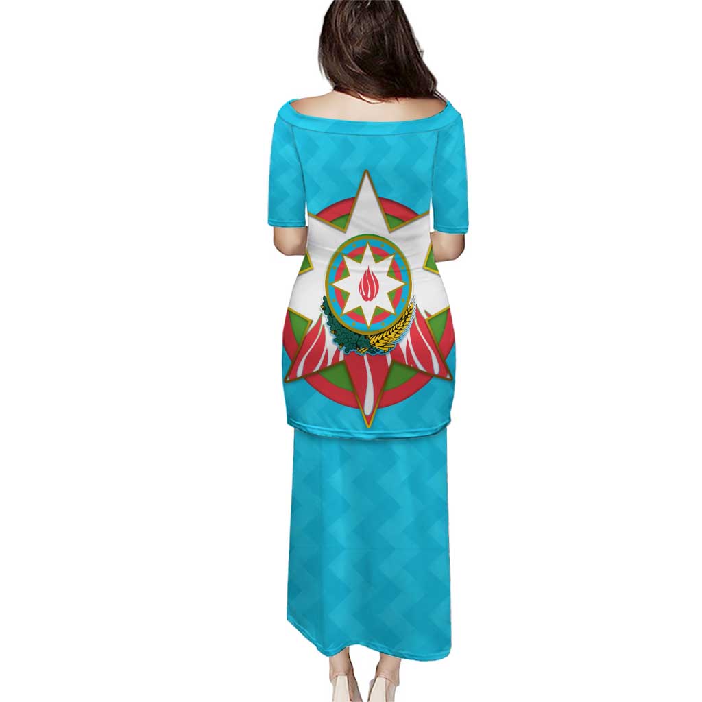 Azerbaijan National Emblem Puletasi with Star and Flame Design in Sky Blue