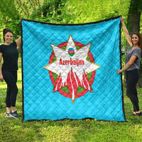 Azerbaijan National Emblem Quilt with Star and Flame Design in Sky Blue