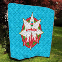 Azerbaijan National Emblem Quilt with Star and Flame Design in Sky Blue