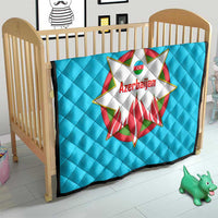 Azerbaijan National Emblem Quilt with Star and Flame Design in Sky Blue
