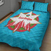 Azerbaijan National Emblem Quilt Bed Set with Star and Flame Design in Sky Blue