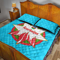 Azerbaijan National Emblem Quilt Bed Set with Star and Flame Design in Sky Blue