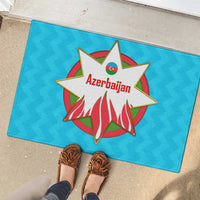 Azerbaijan National Emblem Rubber Doormat with Star and Flame Design in Sky Blue
