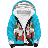 Azerbaijan National Emblem Sherpa Hoodie with Star and Flame Design in Sky Blue