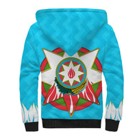 Azerbaijan National Emblem Sherpa Hoodie with Star and Flame Design in Sky Blue