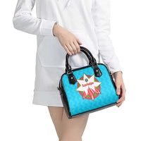 Azerbaijan National Emblem Shoulder Handbag with Star and Flame Design in Sky Blue