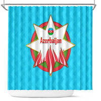 Azerbaijan National Emblem Shower Curtain with Star and Flame Design in Sky Blue