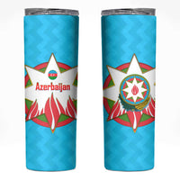 Azerbaijan National Emblem Skinny Tumbler with Star and Flame Design in Sky Blue
