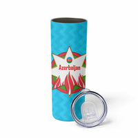 Azerbaijan National Emblem Skinny Tumbler with Star and Flame Design in Sky Blue