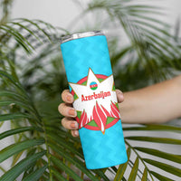 Azerbaijan National Emblem Skinny Tumbler with Star and Flame Design in Sky Blue