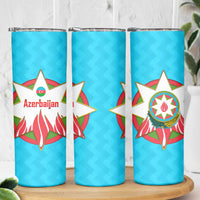 Azerbaijan National Emblem Skinny Tumbler with Star and Flame Design in Sky Blue
