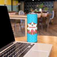 Azerbaijan National Emblem Skinny Tumbler with Star and Flame Design in Sky Blue