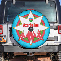 Azerbaijan National Emblem Spare Tire Cover with Star and Flame Design in Sky Blue