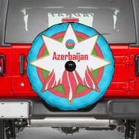 Azerbaijan National Emblem Spare Tire Cover with Star and Flame Design in Sky Blue