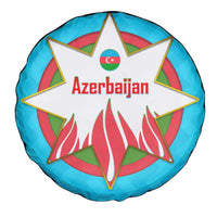 Azerbaijan National Emblem Spare Tire Cover with Star and Flame Design in Sky Blue