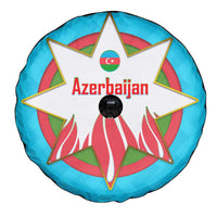 Azerbaijan National Emblem Spare Tire Cover with Star and Flame Design in Sky Blue
