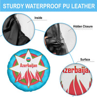 Azerbaijan National Emblem Spare Tire Cover with Star and Flame Design in Sky Blue